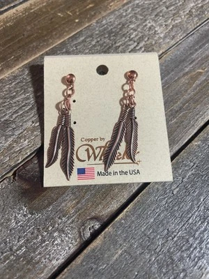 Wheeler Copper Feather Dangle Post Earrings 1.5" Hypoallergenic Southwestern - Image 1 of 3