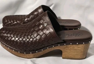 Brighton Crosby Mules Clogs Brown Basketweave Leather Women's 8.5M *pic - Picture 1 of 10