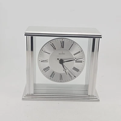 Acctim Hamilton Silver Mantel Clock Roman Numerals Glass & Metal – 15.5cm  - Image 1 of 4