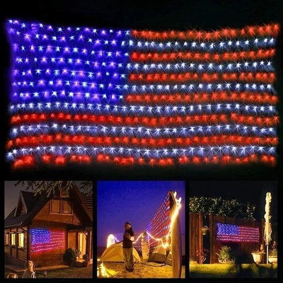 HYH American Flag Lights with 420 Super Bright LEDs Waterproof Net Light of T... - Image 1 of 4