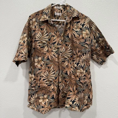 Pierre Cardin Floral Shirt Mens Large Brown Tan Leaves Aloha Hawaiian - Image 1 of 4