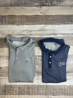 Lote de 2 Camisas Polo de Golf Adidas Hombre L Gris Azul Rendimiento Heat.Rdy Audi Logo Foto 1 de 4
