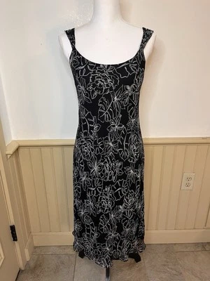 Y2K Silk Floral Babydoll Slip Dress Jones NY 6 Black Midi Whimsigoth Romantic - Image 1 of 4