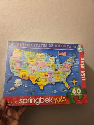 HTF Sealed Springbok Kids USA Map Jigsaw Puzzle 2017 60 Pieces Made in USA - Image 1 of 3