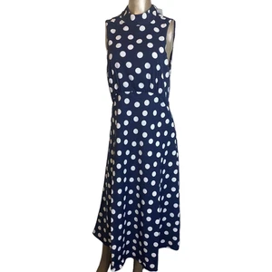 Most Of All Coralie Satin Sleeveless Midi Dress Blue White Polka Dot 8 - Picture 1 of 8