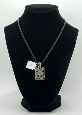 Lia Sophia Vintage “La Fleur” New Marcasite Scroll Pendant w/New Cord Necklace - Image 1 of 4