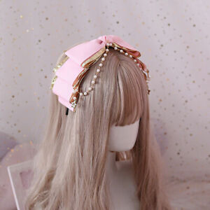 Women Girl Lolita Headband Bead Bowknot Headwear Gothic Headdress Princess Cute
