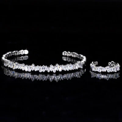 Brillante Blanco Circonita Cúbica Baguette Cristal Brazalete Anillo Conjunto de Joyería Foto 1 de 4