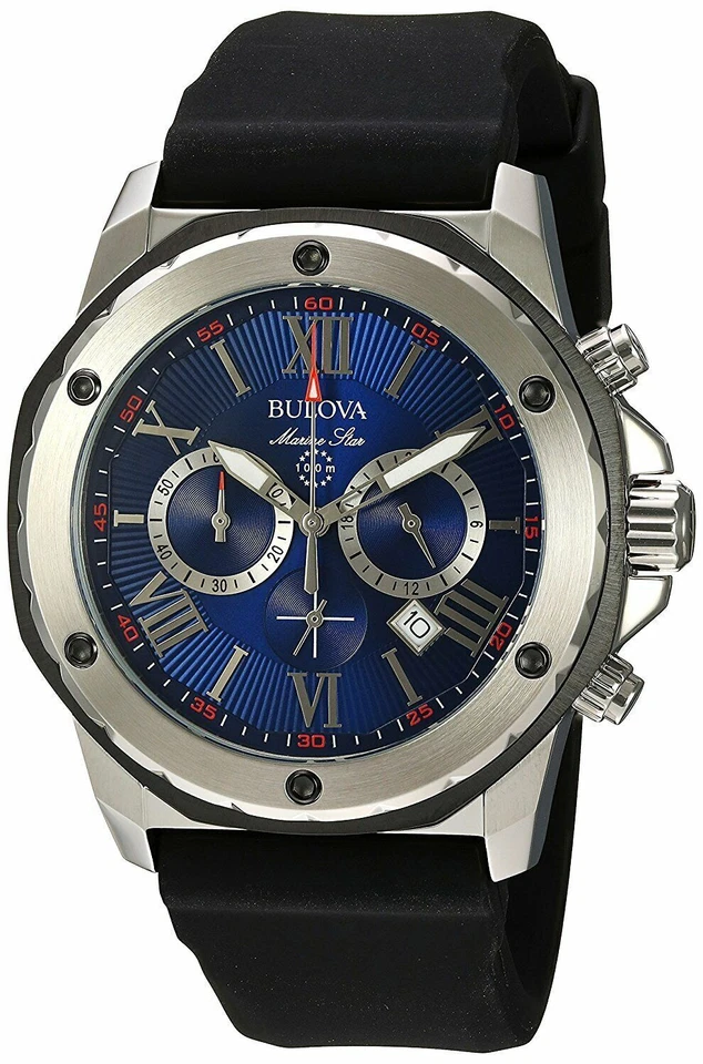 Bulova Marine Star 44m Case Stainless Steel, Band Rubber Wrist Watch for Men - (98B258)