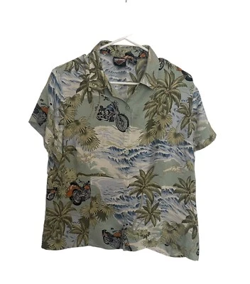 Camisa Harley Davidson Hawaiana Tori Richards Mujer XL 100% Seda Foto 1 de 4