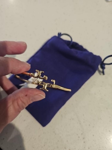 Bracciale Tory Burch Eleanor con cerniera oro con sacchetto antipolvere NUOVO