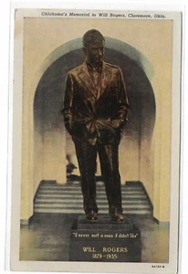 Vintage Postkarte Oklahomas Denkmal für Will Rogers, Claremore, Oklahoma - Bild 1 von 2