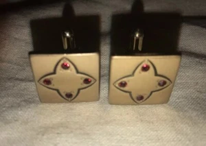 SWANK CUFFLINK SET WITH RUBY COLORED STONES - Picture 1 of 5