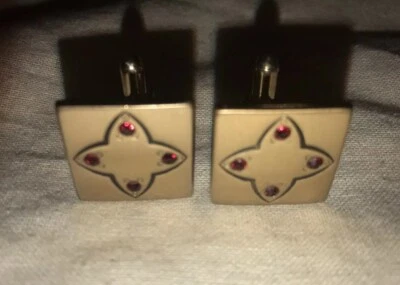 SWANK CUFFLINK SET WITH RUBY COLORED STONES - Image 1 of 4