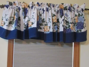 2 Textured Floral Curtain Valances Purple Blue Peach Flowers Cotton India HV 6 - Picture 1 of 10