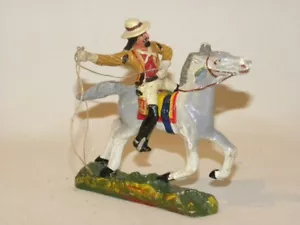 FIGURINE COMPOSITION DURSO INCAMIM CAVALIER COWBOY BUFFALO BILL ELASTOLIN CHIALU - Photo 1/16