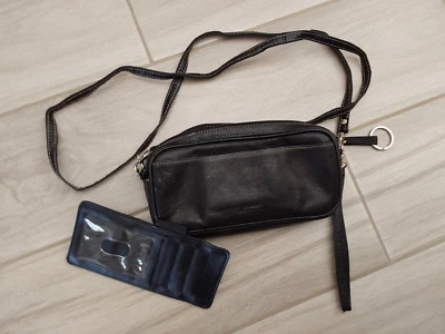 Buxton Black Leather Mini Crossbody Wristlet Organizer Purse.   Size 4x8 - Image 1 of 4