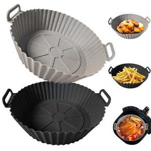 2 Pack Silicone Air Fryer Liners 3-5QT Reusable Baking Oven Trays Gray Black - Picture 1 of 7
