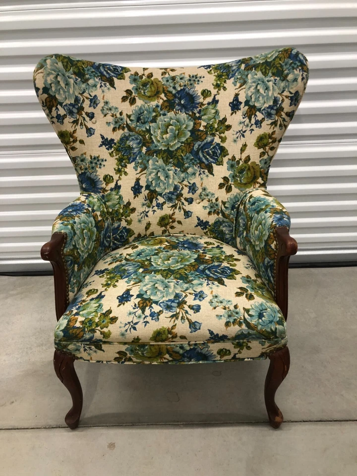 Vintage Wingback Armchair – Floral Pattern | Padded Seat & Back for Cozy Seating - Image 1 of 1