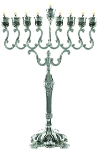Large Traditional Silver Plated Menorah Adorned Base Oil Or Candles 16" T - Picture 1 of 1