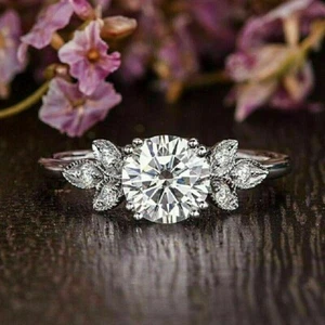 2.50 Ct Round Simulated Diamond Engagement Wedding Ring 14K White Gold Plated - Picture 1 of 2
