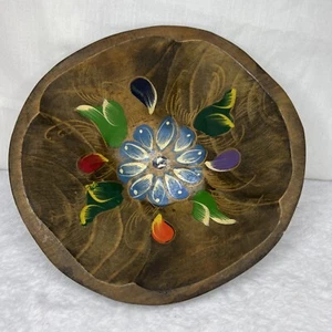 Vintage Folk Art Wooden Bowl Flowers Floral 6” - Picture 1 of 11