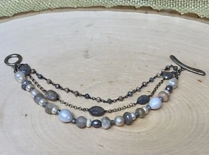 Mashka Sterlingsilber Perle und facettierter Quarz Multi Strang Knebelarmband - Bild 1 von 4