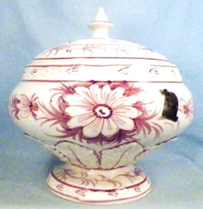 Nora Fenton Compote Candy Dish 38-29 Import Italy Covered Mauve Flowers w Label - Picture 1 of 7