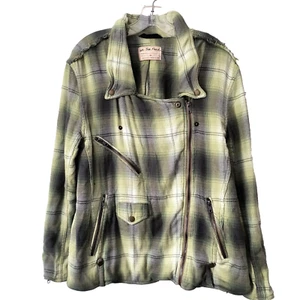 Free People Jacket Sz Small Green Plaid We the Free Carmen Moto Oversize Fringe - Picture 1 of 18
