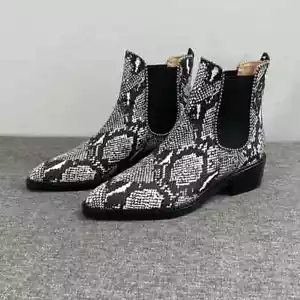 Coach Black White Snakeskin Bowery Chelsea Booties 8 Bead Chain Detail Spring - Picture 1 of 16