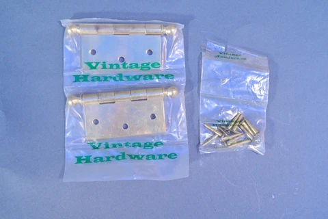 2 Vintage Hardware H8 3 1/2" brass hinges with ball tip Cover