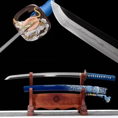 31' 1095 Acero Arcilla Templada Japonesa Samurai Espada Cobre Tsuba Azul Ste Saya Foto 1 de 4