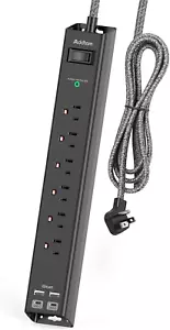 Surge Protector Power Strip Extension Cord 6 AC Outlets 4 USB (2 USB-C Ports), F - Picture 1 of 12