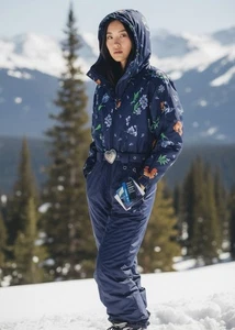 Obermeyer Snapdragon One Piece Ski Suit Women Sz 6 Navy Floral Snow Bib - Picture 1 of 14