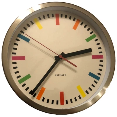Karlsson Rainbow Quartz Round 2010 Multicolor KA4139 Chrome Wall Clock 10" - Image 1 of 2