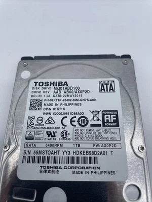 Toshiba MQ01ABD100 1TB 5400RPM 2.5" SATA 3Gb/s Hard Drive - Image 1 of 4
