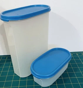 2 Vtg Tupperware Modular Mates #1 #4 Oval Sheer Storage Blue Seals #1611 1614 - Picture 1 of 5