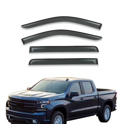 Window Visor Rain Guards fit 2019-2025 Silverado/Sierra 1500 Crew Cab Smoke 4pc - Image 1 of 4