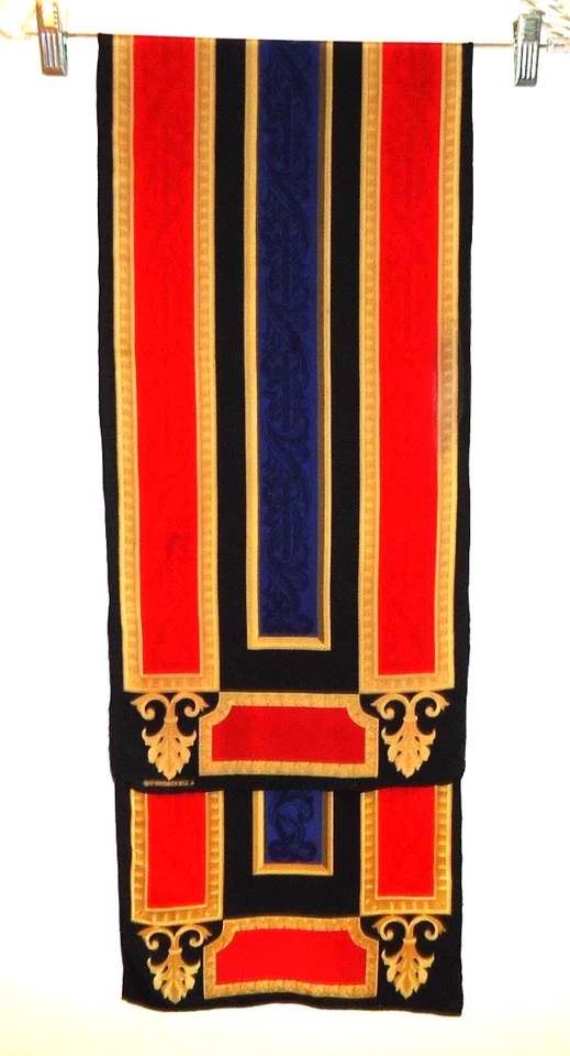 Bufanda de seda Liz Claiborne larga azul marino roja dorada de colección años 80 talla 52x11 pulgadas Foto 1 de 4