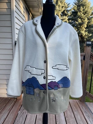 Vtg Alfred Dunner Women’s Medium Fleece Jacket Mountain Western Shacket Boho - Image 1 of 4
