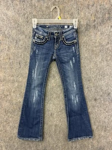 Miss Me Jeans Girls Size 7 JPS5014-17 Bootcut Thick Stitch Distressed - Picture 1 of 11