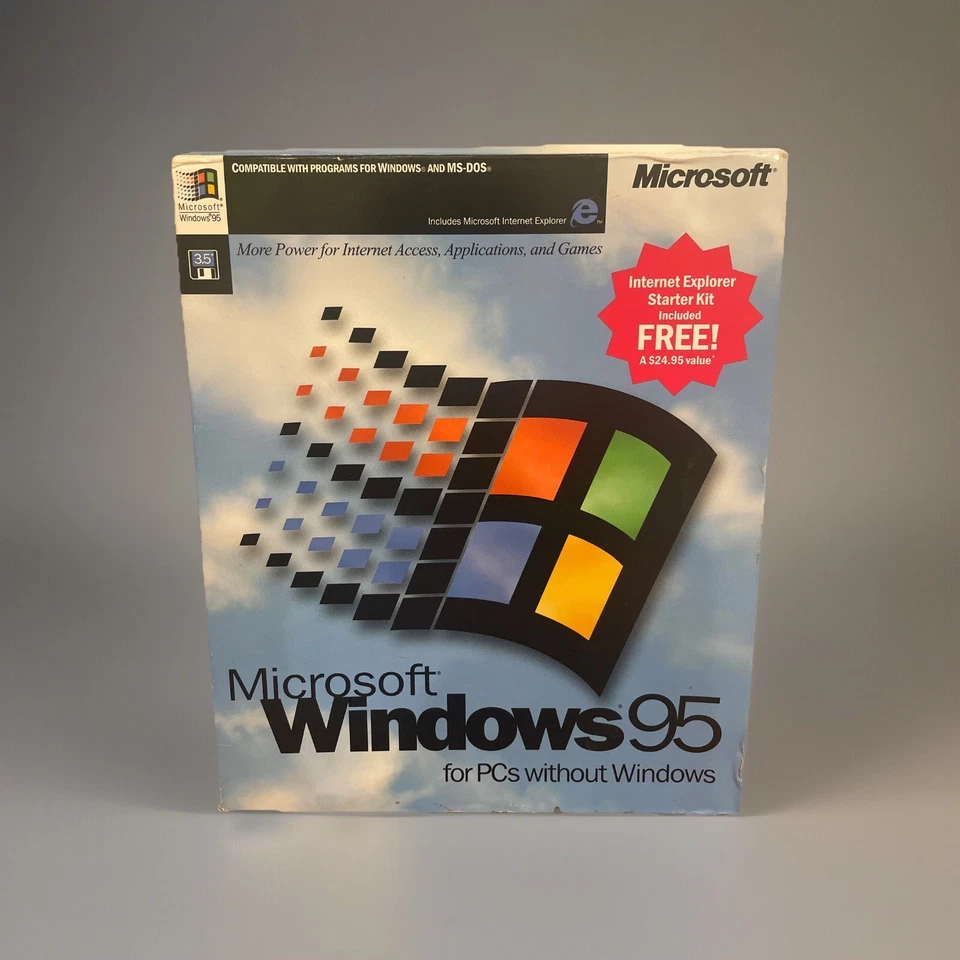 New Microsoft Windows 95 OS 3.5" Floppy MS-DOS PCs RARE 1996 US Int Expl Kit N/c - Image 1 of 4