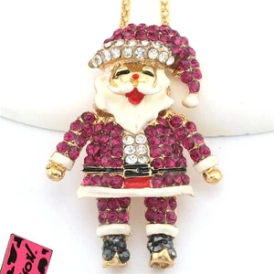 Neu Betsey Johnson Rose Rot Emaille Weihnachten Weihnachtsmann Kristall Halskette - Bild 1 von 2