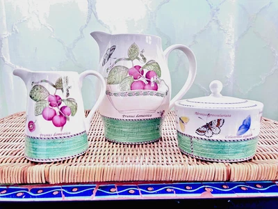 Vtg Wedgwood Sarah's Garden Green Pitcher, Creamer, & Butterfly Sugar Bowl w Lid - Image 1 of 4