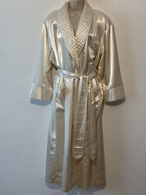 Victoria’s Secret Vintage 90s Ivory  Satin Robe Womans Sz M/L Tie Waist Pockets - Image 1 of 4
