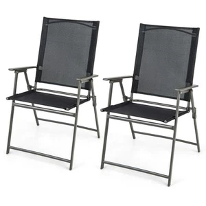 2PCS Patio Portable Metal Folding Chairs Dining Chair Set Poolside Garden - Picture 1 of 8