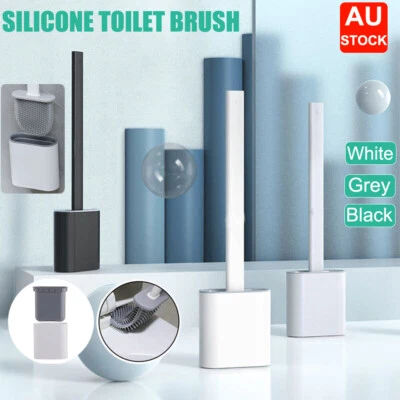 2/3/5PC Toilet Brush Soft TPR Silicone Bristle Clean Holder Set with Wall Mount - image 1 of 4