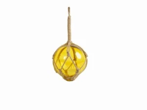 Flotador de pesca con bola de vidrio japonés amarillo con decoración de red marrón 6" - Imagen 1 de 1