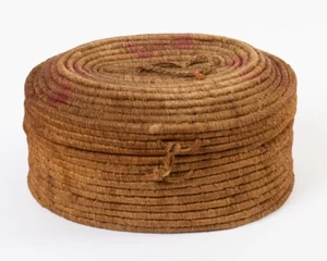 Antique Alaskan Inuit Coiled Basket with Latching Hinged Lid 9.5" W - Picture 1 of 9