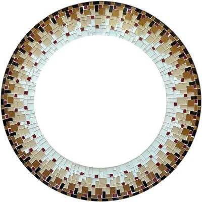 Zorigs - Espejo de mosaico marrón oscuro y perla hecho a mano, espejo de pared redondo de 24" Foto 1 de 4